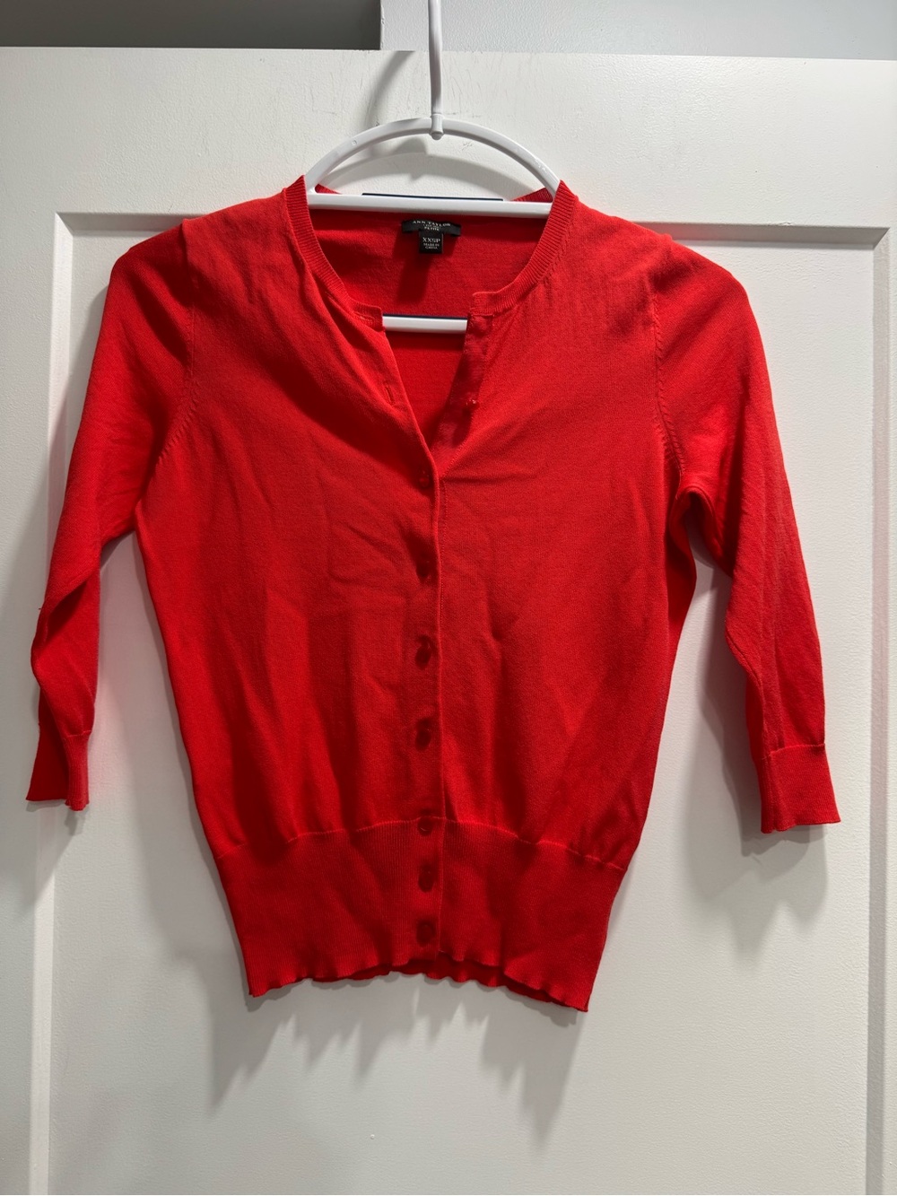 Ann Taylor Red Lightweight Button-Front Cardigan. Size XXSP. 64% rayon 36% nylon